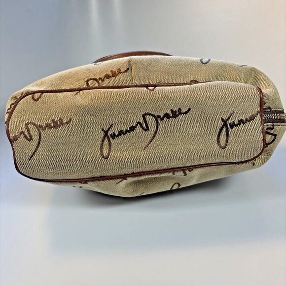 JUNIOR DRAKE Beige Signature Canvas Carry On Tote Handbag With Brown Handle NWT - Picture 7 of 13